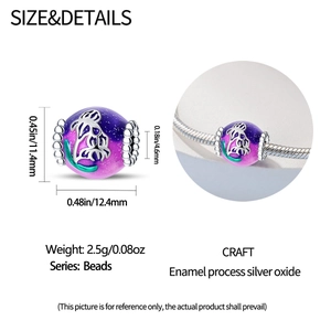 Detailed size map showing dimensions of purple enamel sunflower bead for DIY bracelets