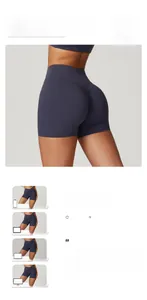Gros plan du short de yoga à taille haute avec fronces fessier et texture de tissu mat
