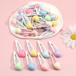 Heart Hair Clips Candy Colored Resin Metal Side Fringe BB Clips For Kids Girls Sweet Cute