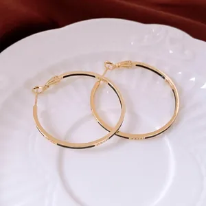 Elegant 14k gold plated large hoop earrings with black enamel and micro-inlaid zircons