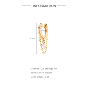Detail view of 925 sterling silver tassel earrings with zirconia and size parameters