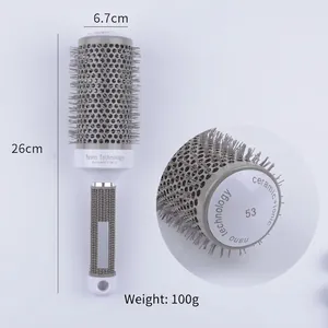 Detailed technical view of professional thermal ceramic hair brush with size dimensions