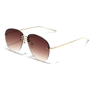 Modern rimless aviator sunglasses with brown gradient lenses and gold metal frames