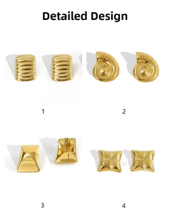 Detailed close-up of 18K gold plated earrings featuring four unique geometric textures