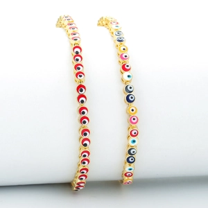 Gold-plated evil eye adjustable bracelets with colorful and red enamel drip craft designs