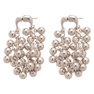Boucles d'oreilles géométriques argentées minimalistes avec sphères polies et pompons
