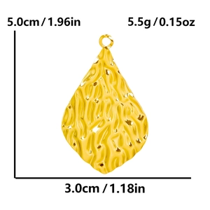 Detail view of oval pleated gold pendant with dimensions 5.0cm height and 3.0cm width