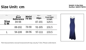 Tableau des tailles pour robe en satin avec mesures du buste, de la taille et des hanches