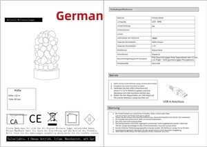 Detailed specs of the natural crystal night light with USB power and LED dimensions