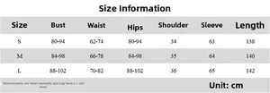 Tabella taglie dettagliata per abito slim fit a maniche lunghe con misure in centimetri