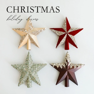 Sparkling Christmas tree topper stars in various glitter and velvet finishes