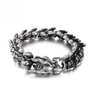 Bracciale Osso Di Drago Da Uomo Acciaio Inossidabile 316L Argento Vintage Punk Gotico Gioielli Con Chiusura A Testa Di Drago