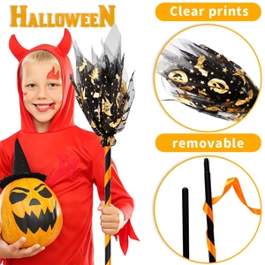 Halloween led witch broomstick with clear prints and removable handle for kids party decor