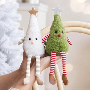 Cute green and white plush Christmas tree dolls with shiny star toppers and long legs