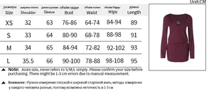 Size chart detail for the deep V-neck hollow out long sleeve mini dress in wine red