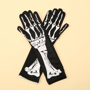 Halloween skeleton bone print long black gloves for costume party and dance props