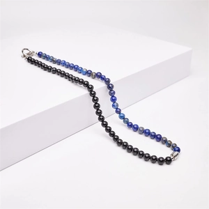 Men Stainless Steel Beaded Necklace Natural Black Obsidian Lapis Lazuli Tiger Eye Stones Handmade Minimalist Fashion Jewelry Necklace