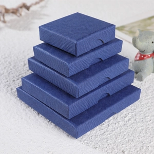 Dark blue jewelry gift box set with cross-grain texture for earrings and necklaces
