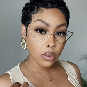 Lunettes demi-monture géométriques dorées en W pour femmes avec strass et fini métallique
