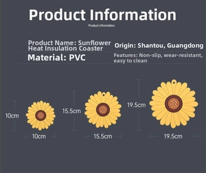 Size chart for sunflower PVC placemats showing small, medium, and large dimensions