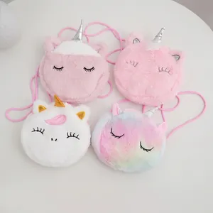 Plush Unicorn Crossbody Bag Cartoon Cute Faux Fur Shoulder Purse With Sequin Horn For Kids Girls Kawaii Accessory