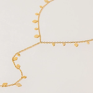 Élégant collier en Y en acier titane doré avec de petits pendentifs en forme de losange