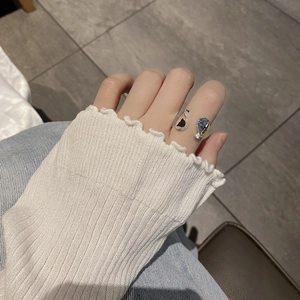 S925 sterling silver geometric open ring with polished silver and dark blue finish