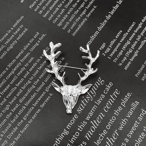 Broche bois de cerf argentée vintage pour costumes, accessoire élégant pour hommes et femmes