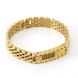 Classic 18K gold plated stainless steel watch band style chain bracelet for men