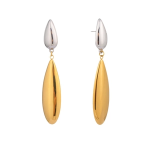 Boucles d'oreilles gouttes géométriques bicolores or et argent en acier titane poli