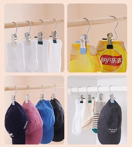 Versatile stainless steel hooks clipping hats, snacks, and clothes for home storage