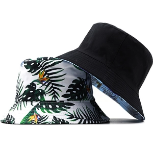 Reversible Bucket Hat Tropical Leaf Print Cotton Canvas Sun Protection Outdoor Beach Fishing Sun Hat For Men Women