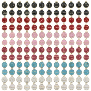 12 Zodiac charms in multiple colors featuring golden astrological symbols and names