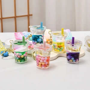 Simpatico Portachiavi in Acrilico con Sabbie Mobili Liquide Forma di Bottiglia di Bubble Tea Mongolfiera Coniglio Pendente per Borsa Regalo Donna Bambini