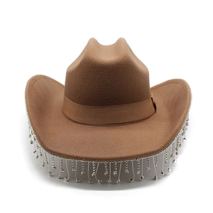 Cappello da cowboy western kaki con frange di strass scintillanti per feste e rave
