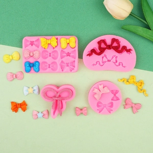 Rosa Silikonform-Set für DIY-Fondant-Schleifen in verschiedenen Formen und Größen
