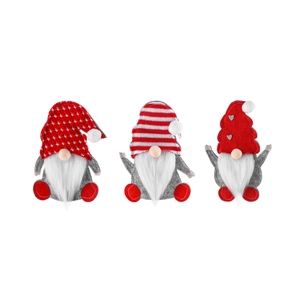 3er-Set Weihnachts-Wichtel Besteckhalter mit gestrickten Mützen in Rot und Grau auf Weiß