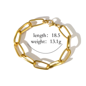 Bracciale a catena paperclip in acciaio inossidabile placcato oro 18k 18,5cm