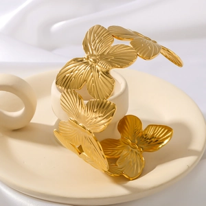 18K gold butterfly cuff bracelet made of durable titanium steel with polished finish