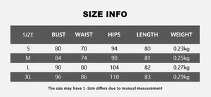 Detailed size chart for sexy PU leather bodycon dress including bust and hip measurements
