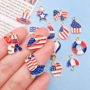 USA patriotic enamel charms set with red white blue stars and boots in gold finish