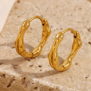 Modern 18K gold-plated stainless steel earrings with irregular texture on stone base