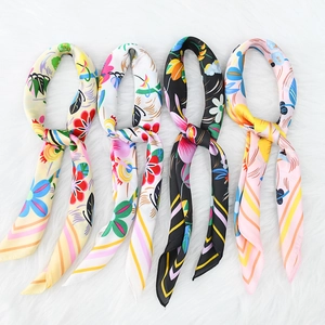 Chic 70cm floral satin silk scarves in various patterns for neck, hair or bag decor