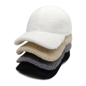Women Winter Baseball Cap Faux Fur Warm Outdoor Solid Color Curved Brim Adjustable Plush Hat