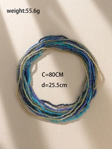 Detail view of colorful bohemian waist chain beads showing weight 55.6g and 80cm length