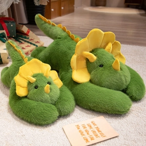 Triceratops Plush Toy Green Soft Long Stuffed Dinosaur Animal Pillow For Girls Kids Home Decor Healing Cute