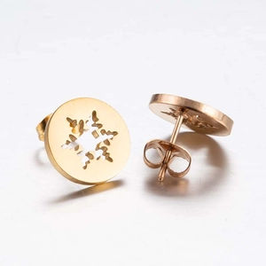 Golden stainless steel hollow snowflake stud earrings with butterfly backs for Christmas