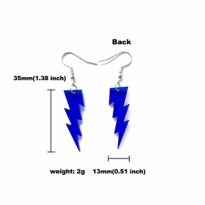 Blue glitter lightning earrings made of acrylic measuring 35mm long and 13mm wide