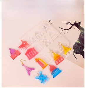Macro view of silicone earphone mold and epoxy resin world landmark charms