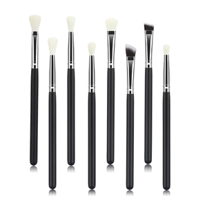 8-piece professional eye makeup brush set with matte black handles and silver ferrules